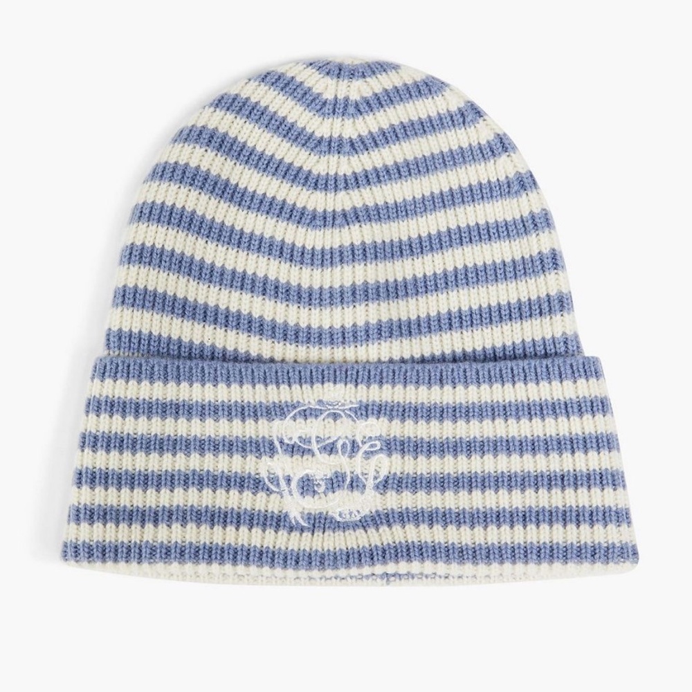 Ganni Blue and White Striped Beanie
